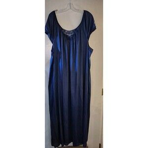 Vintage 3X Lorraine Blue Satin Silky Lace Comfy Long Robe Dress House Coat